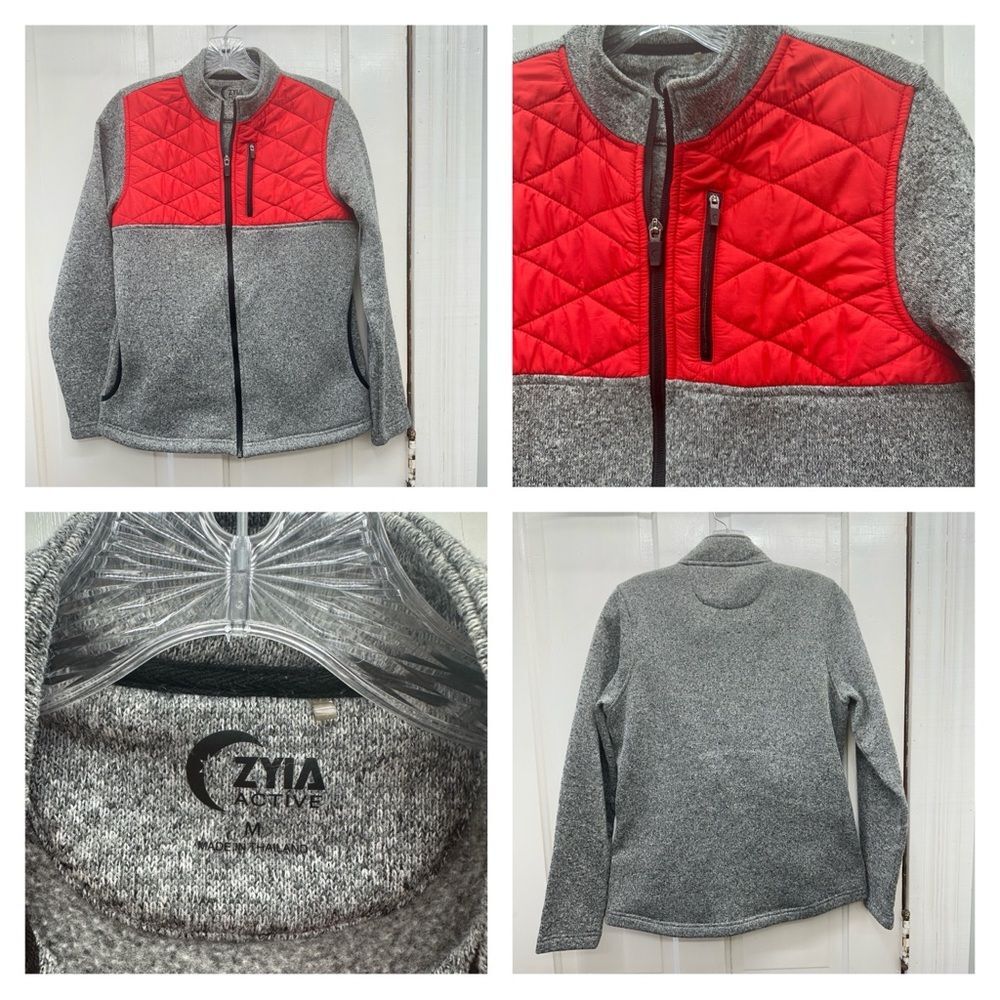 Zyia Active zip up jacket red heather grey women's medium